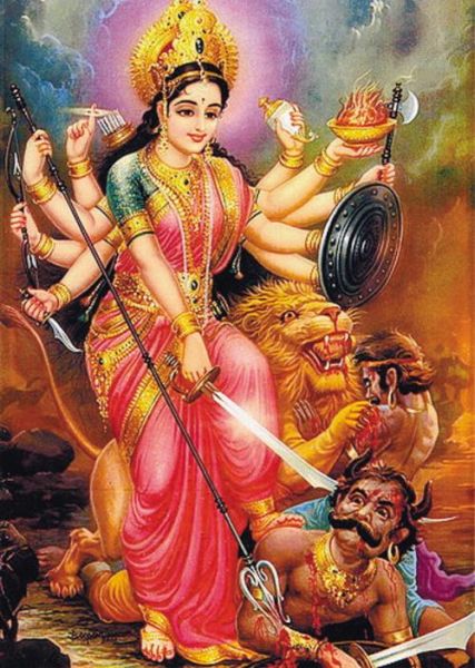 印度神话中的“女神杜尔迦降伏水牛怪“