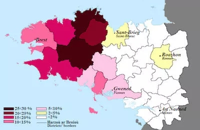 布列塔尼语分布示意图