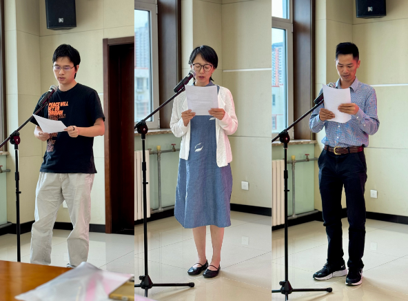 何健、赵立静、李永超（从左至右）三位学员代表发言