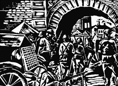 "九一八"日军侵占沈阳城(版画) 江丰